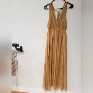 Avec Size S Golden Silk Long Dress